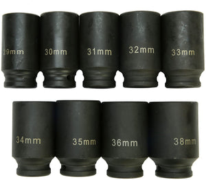 1/2" Deluxe Axle Nut Impact Sockets Set 9pcs Front and Back Wheel Driver Sockets